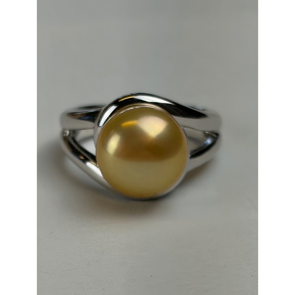 Honora Golden Pearl Ring 6.5-7 Silver 925 Solitaire Bypass Split Shank Statement